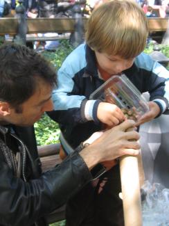 adult and child building something