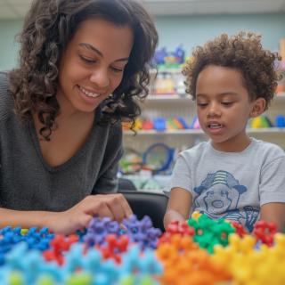 boy prek student and teacher