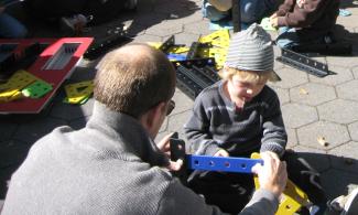 boy playing with blocks