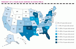 percent of 4 year olds served in state pre-k map